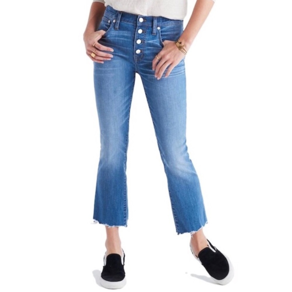 Madewell Cali Demi boot cut jeans chewed hem